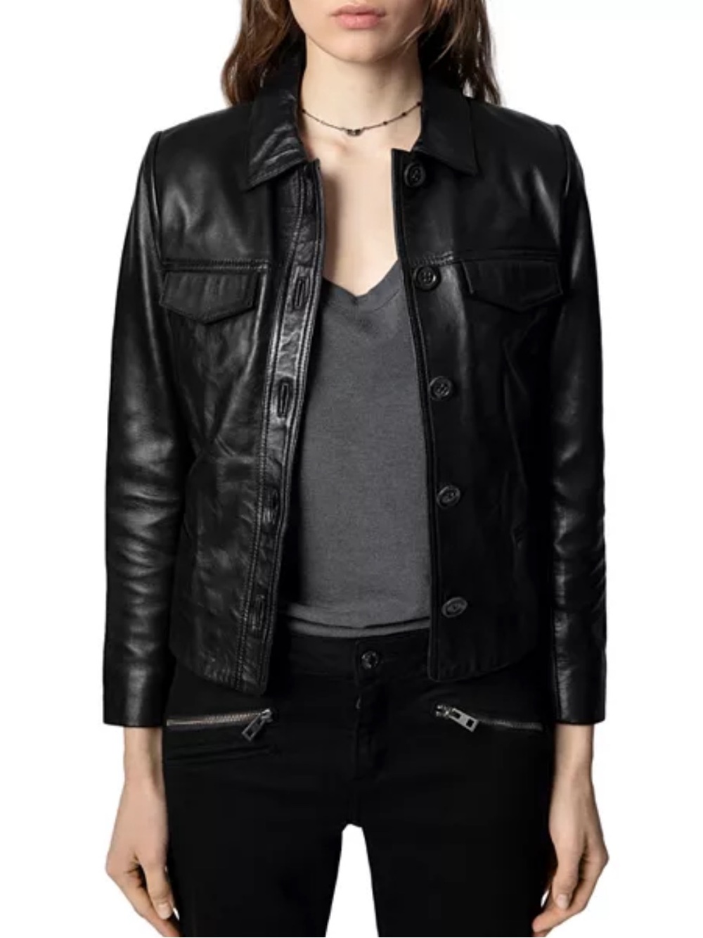 Zadig & Voltaire Liam Leather Button-Up Jacket
